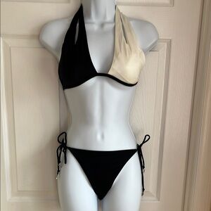 Victoria's Secret Black and Cream Halter Bikini
